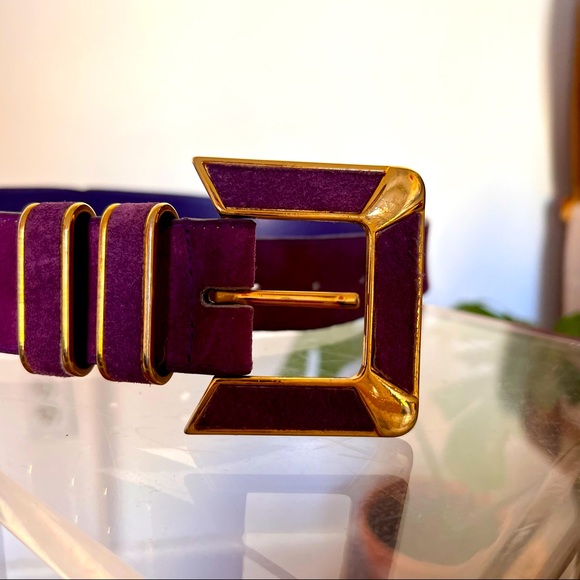 Vintage 60s Brass Purple Leather Belt